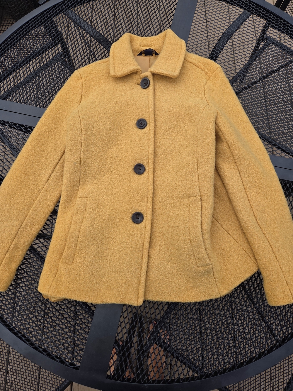 Girl's Lands' End Mustard Wool-Blend Pea Coat